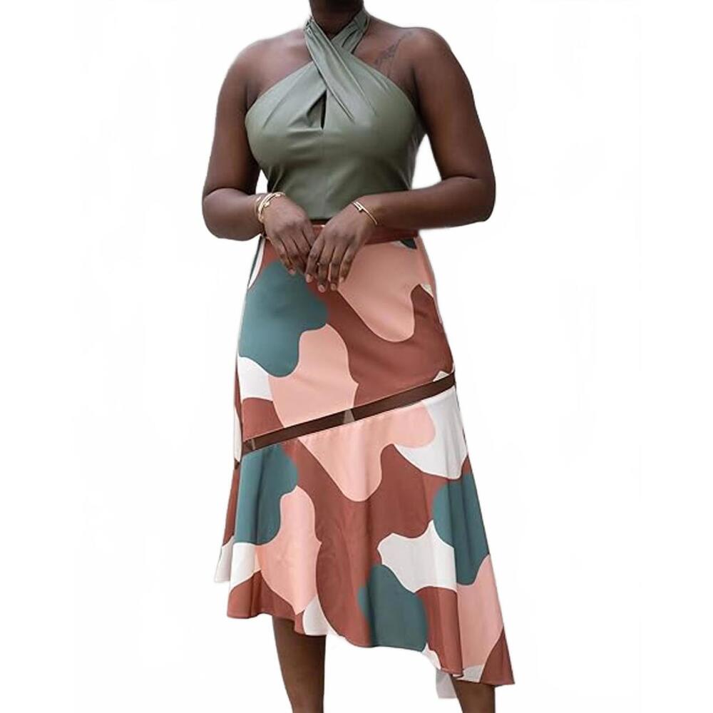 NWT The Drop‎ Women's Abstract Multicolor Print Asymmetric Skirt SZ Medium - Picture 2 of 8